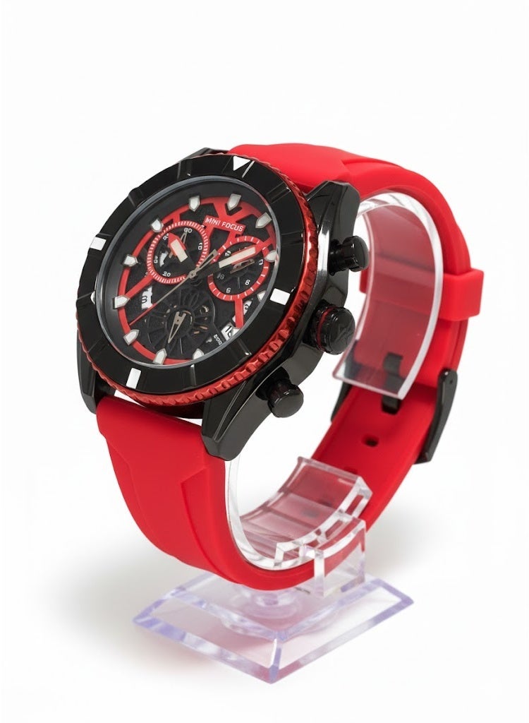 Mini Focus MF2209G sports watch with chronograph function, in red and black - Image 2
